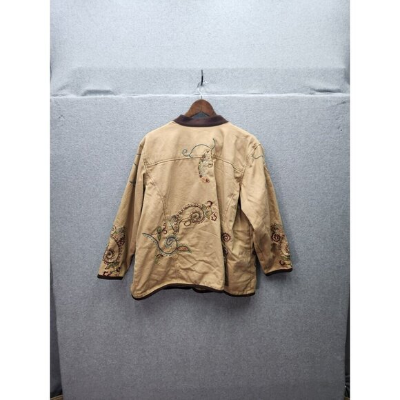 Denim & Co. 1X Embroidered Beige & Brown Button-Up Jacket With Floral Detailing - Picture 4 of 4